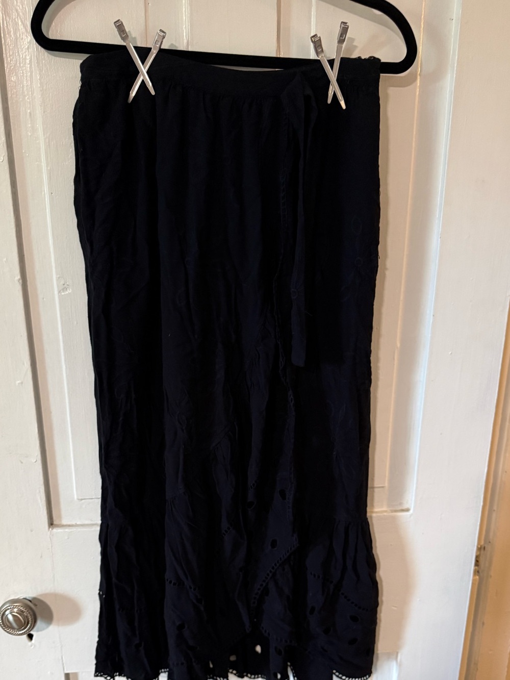 Black Women’s Maxi Skirt - Elegant Eyelet Detail